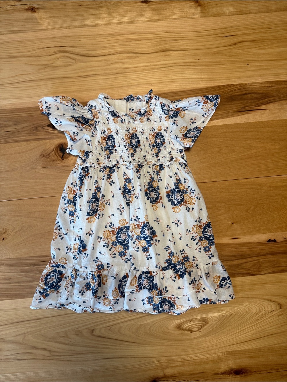 Janie and Jack White Dress with Navy and Tan Floral Print